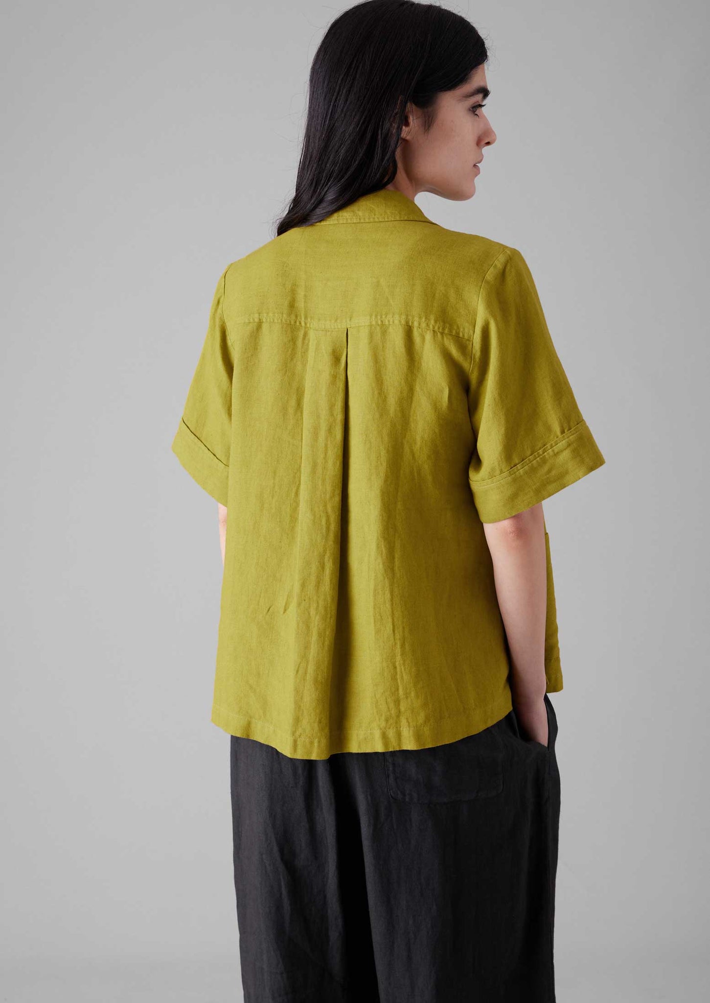 Garment Dyed Linen Boxy Shirt | Olivine