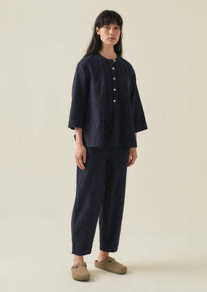 Brushed Cotton Linen Herringbone Trousers, Midnight