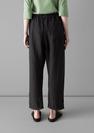 Side Pocket Garment Dyed Linen Trousers, Black Coffee