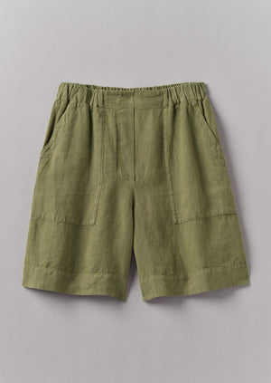 Garment Dyed Linen Shorts, Olive Oil