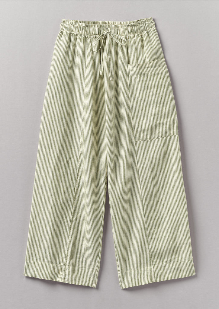 Linen Stripe Pull On Trousers | Olive | TOAST