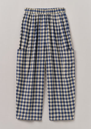 Gingham Linen Cotton Patch Pocket Trousers | Denim Blue