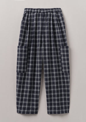 Check Cotton Linen Patch Pocket Trousers | Slate