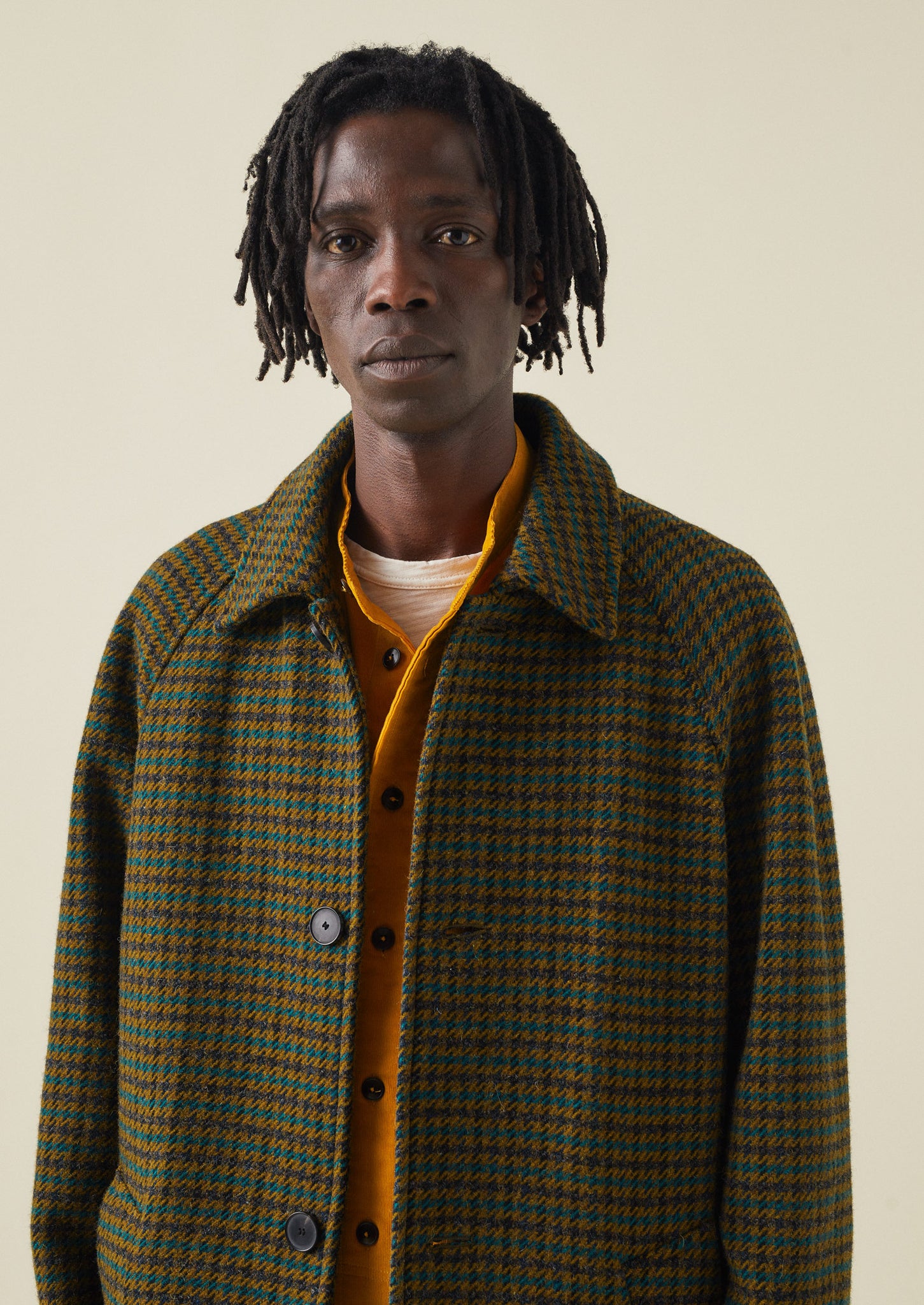 Houndstooth Wool Raglan Coat | Mustard/Multi | TOAST