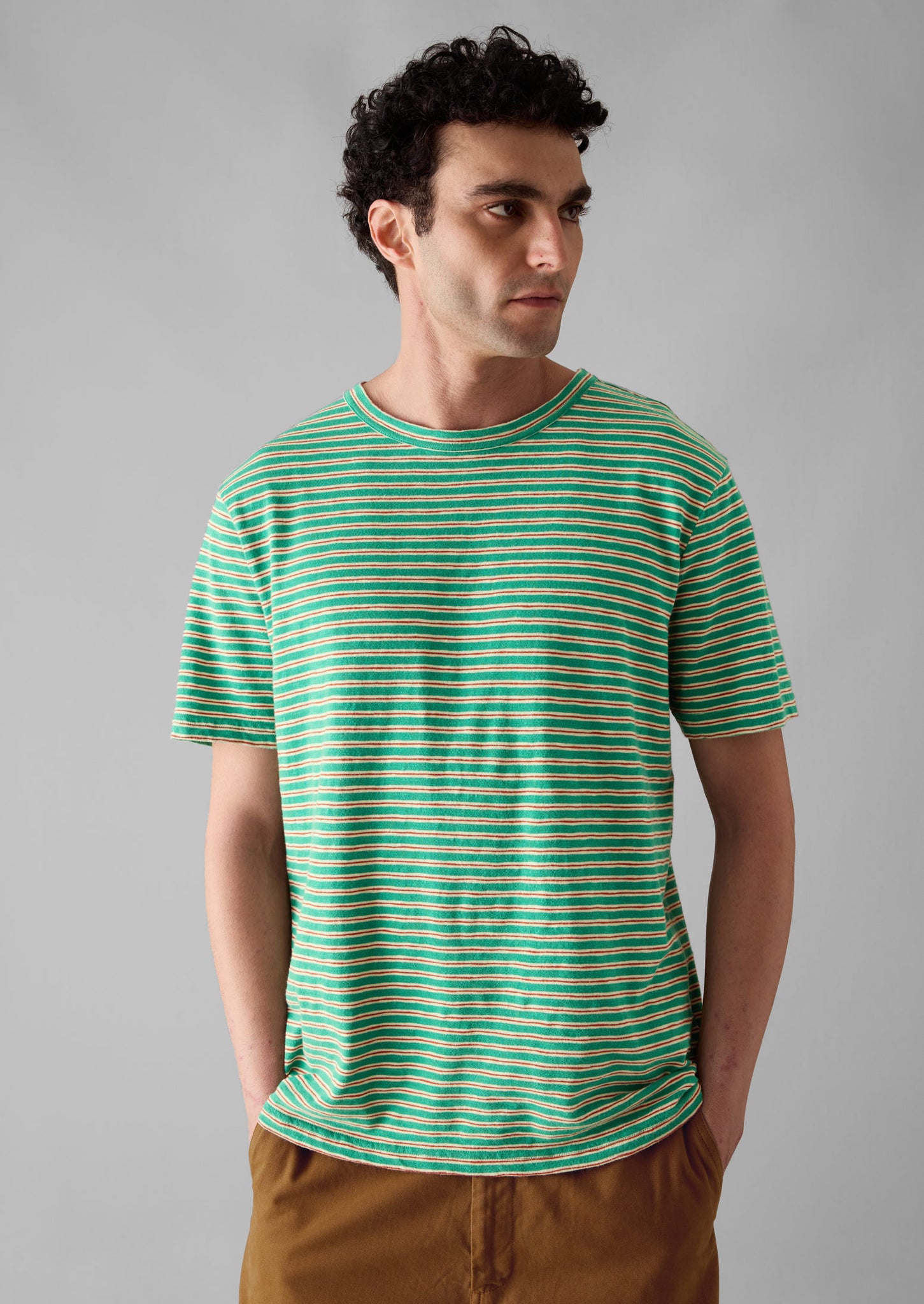 Theo Organic Cotton Stripe Short Sleeve Tee | Green/Red