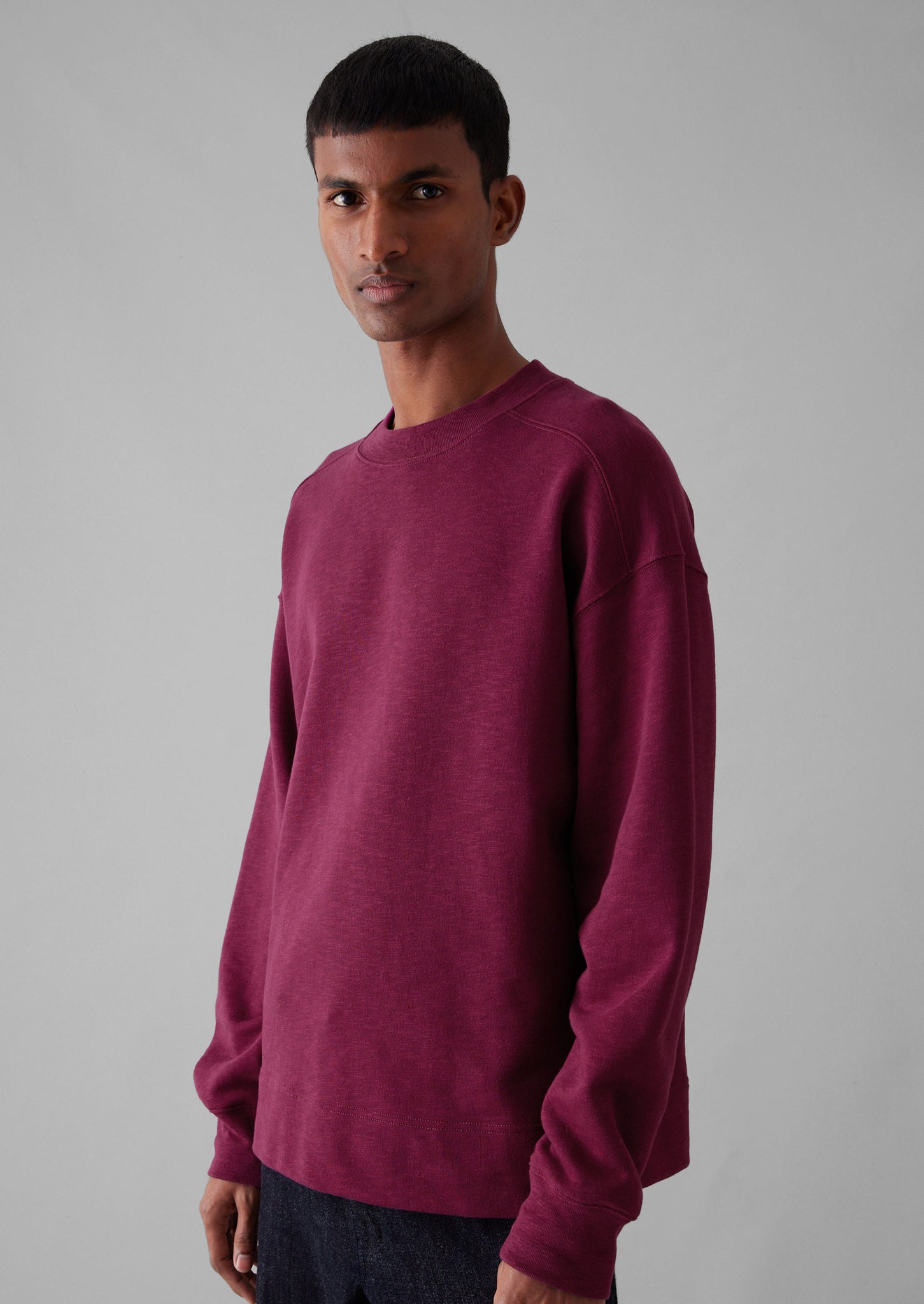 Dropped Shoulder Loopback Jersey Sweater | Fuchsia