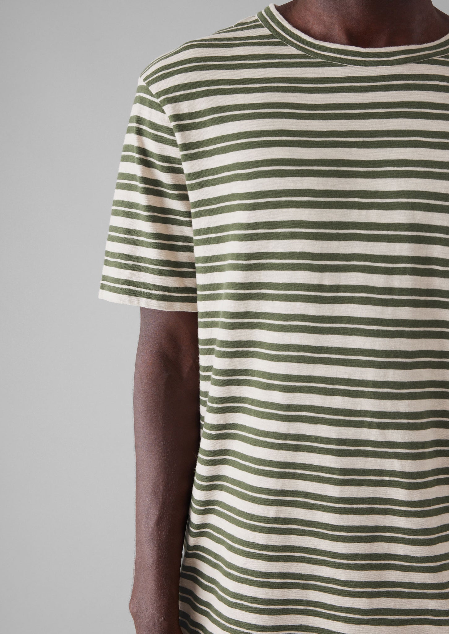 Theo Cotton Stripe Short Sleeve Tee | Dark Olive/Ecru