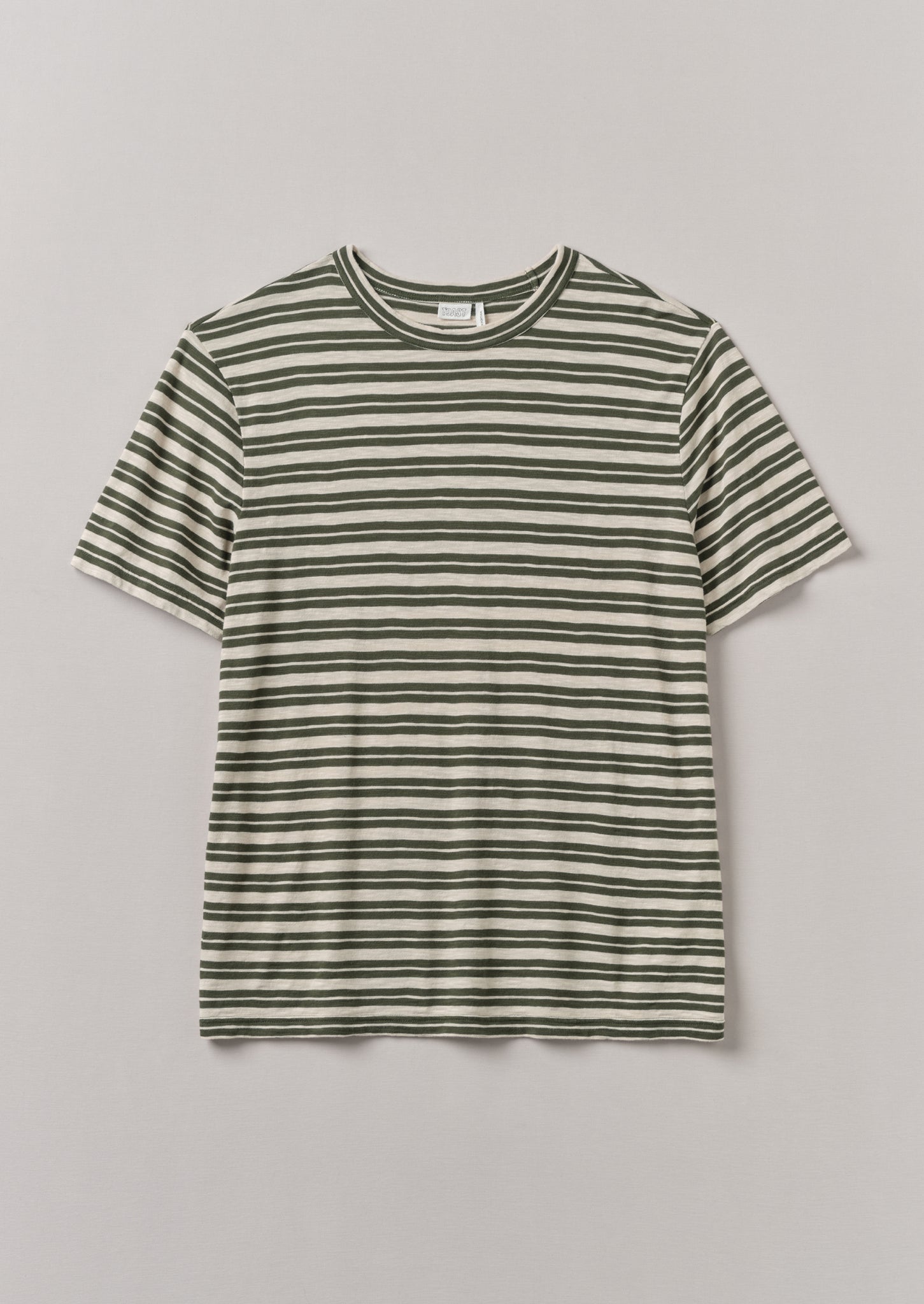 Theo Cotton Stripe Short Sleeve Tee | Dark Olive/Ecru