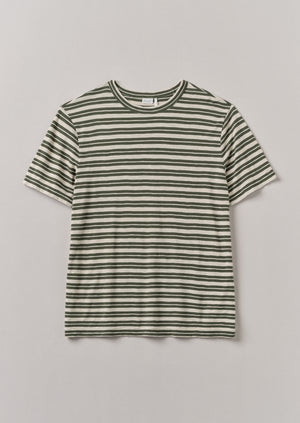 Theo Cotton Stripe Short Sleeve Tee | Dark Olive/Ecru