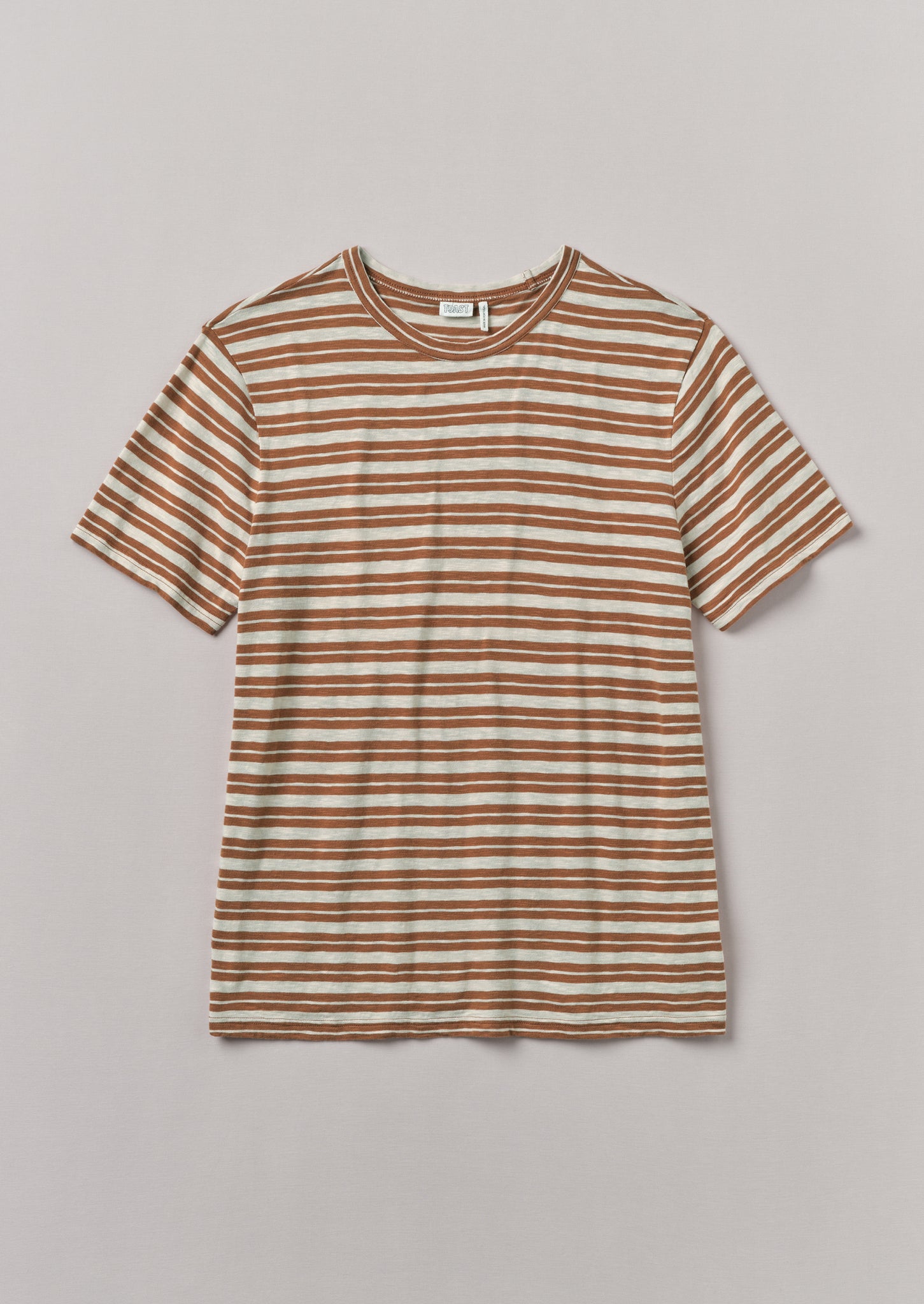 Theo Cotton Stripe Short Sleeve Tee | Ecru/Rust