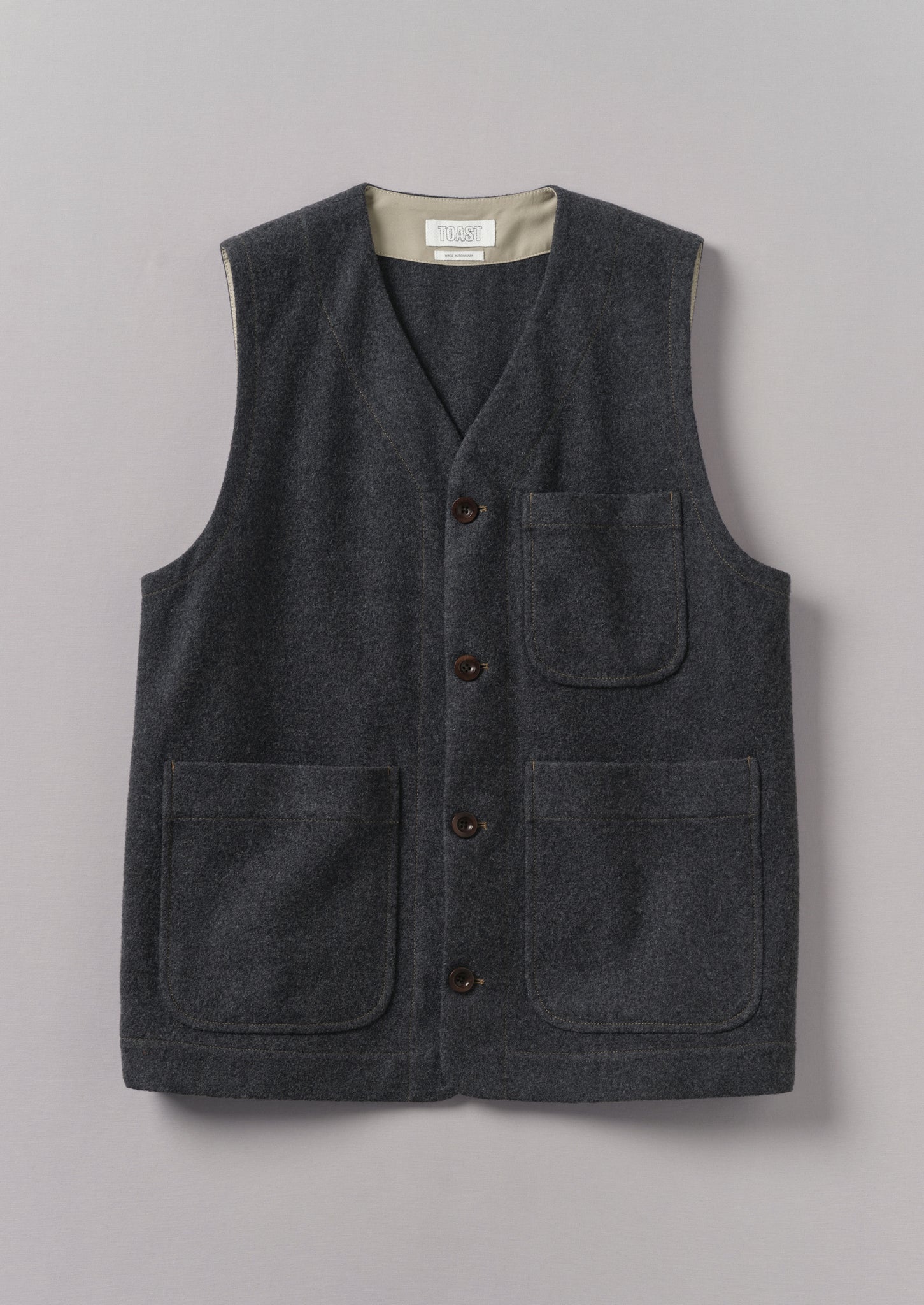 Melton Wool Blend Gilet | Charcoal