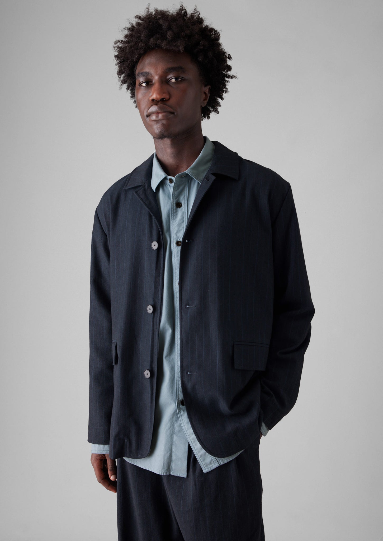 Stripe Wool Cotton Jacket | Dark Indigo