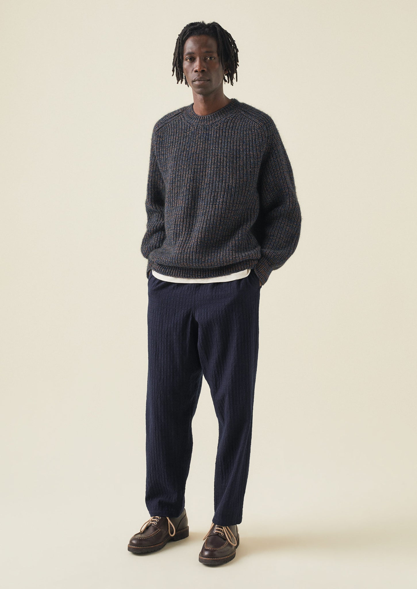 Crew Neck Twisted Yarn Sweater | Blue Marl | TOAST