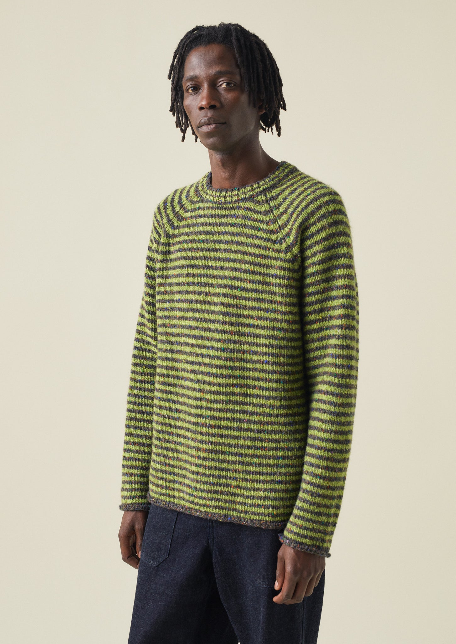 Green sweater with yellow on sale stripe