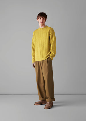 Ribbed Wool Cotton Gansey Sweater | Chartreuse