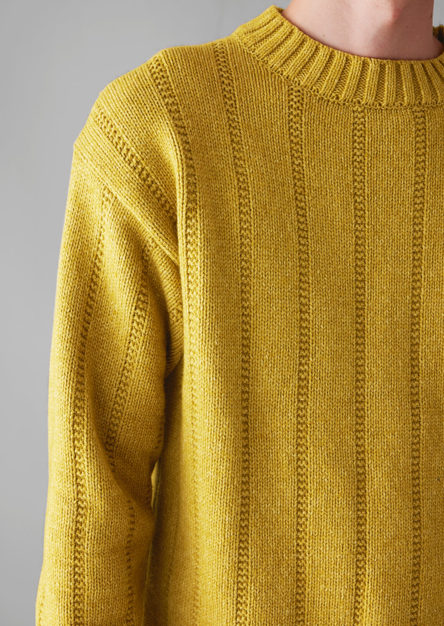 Ribbed Wool Cotton Gansey Sweater | Chartreuse