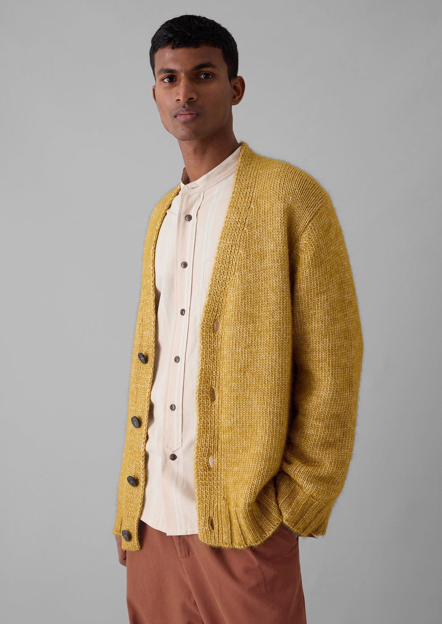 Alpaca Wool V Neck Cardigan Dijon Yellow TOAST