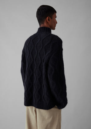 Roll Neck Cable Knit Sweater | Navy