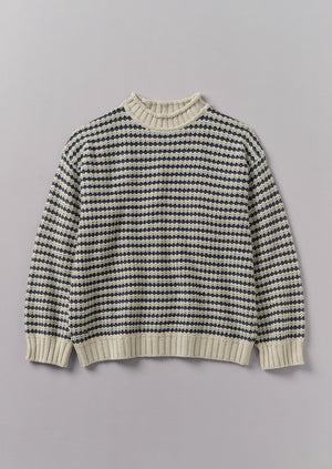 Tucking Stripe Wool Cotton Sweater | Ecru/Navy