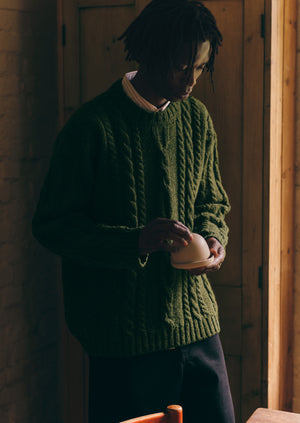 Donegal Wool Cable Sweater | Green Jasper