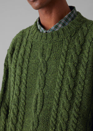 Donegal Wool Cable Sweater | Green Jasper