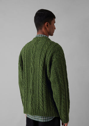 Donegal Wool Cable Sweater | Green Jasper