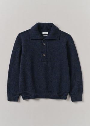 Half Placket Wool Pullover | Navy Melange