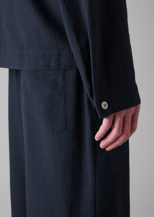 Brushed Cotton Herringbone Drawstring Trousers | Blue Slate