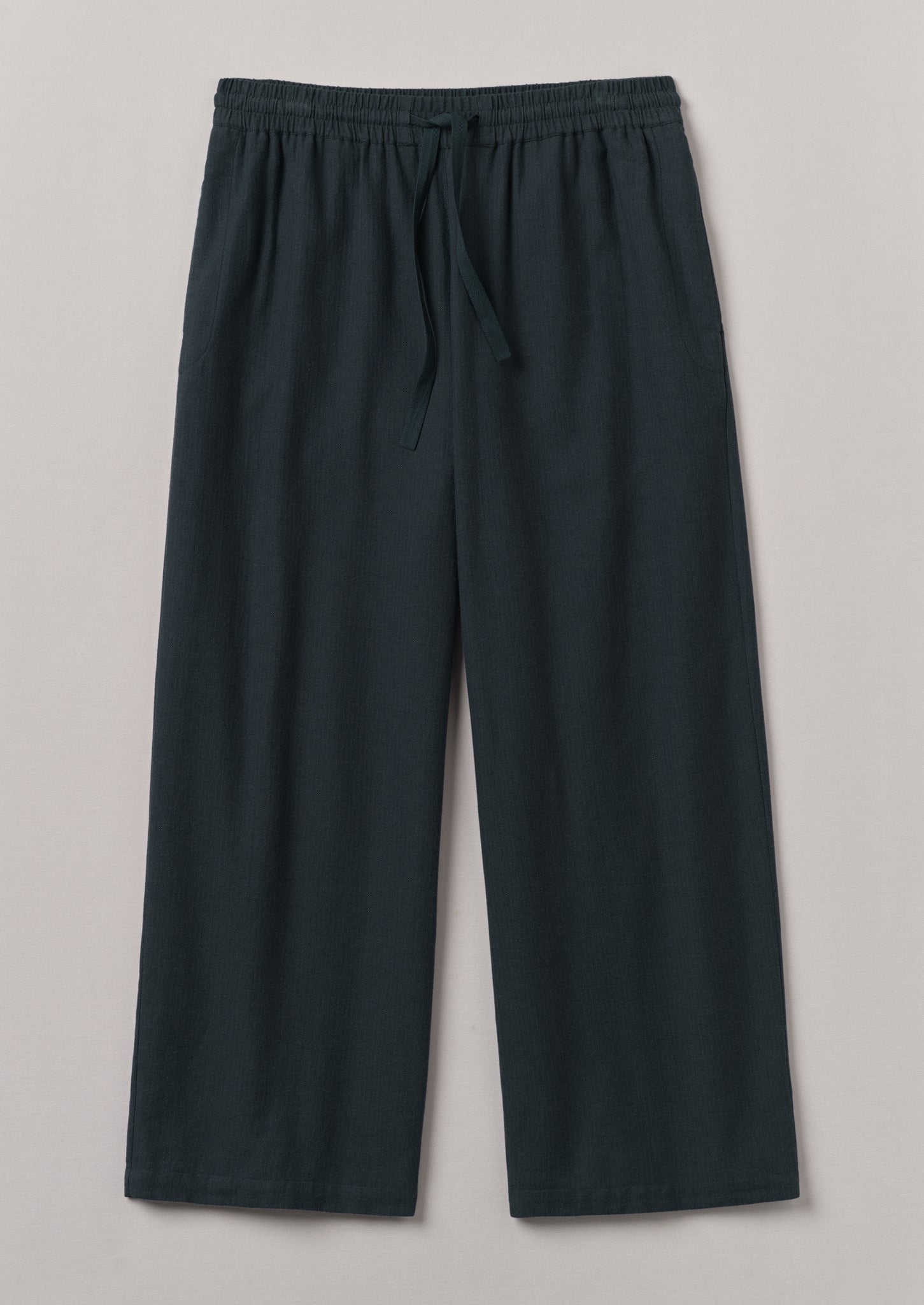 Brushed Cotton Herringbone Drawstring Trousers | Blue Slate