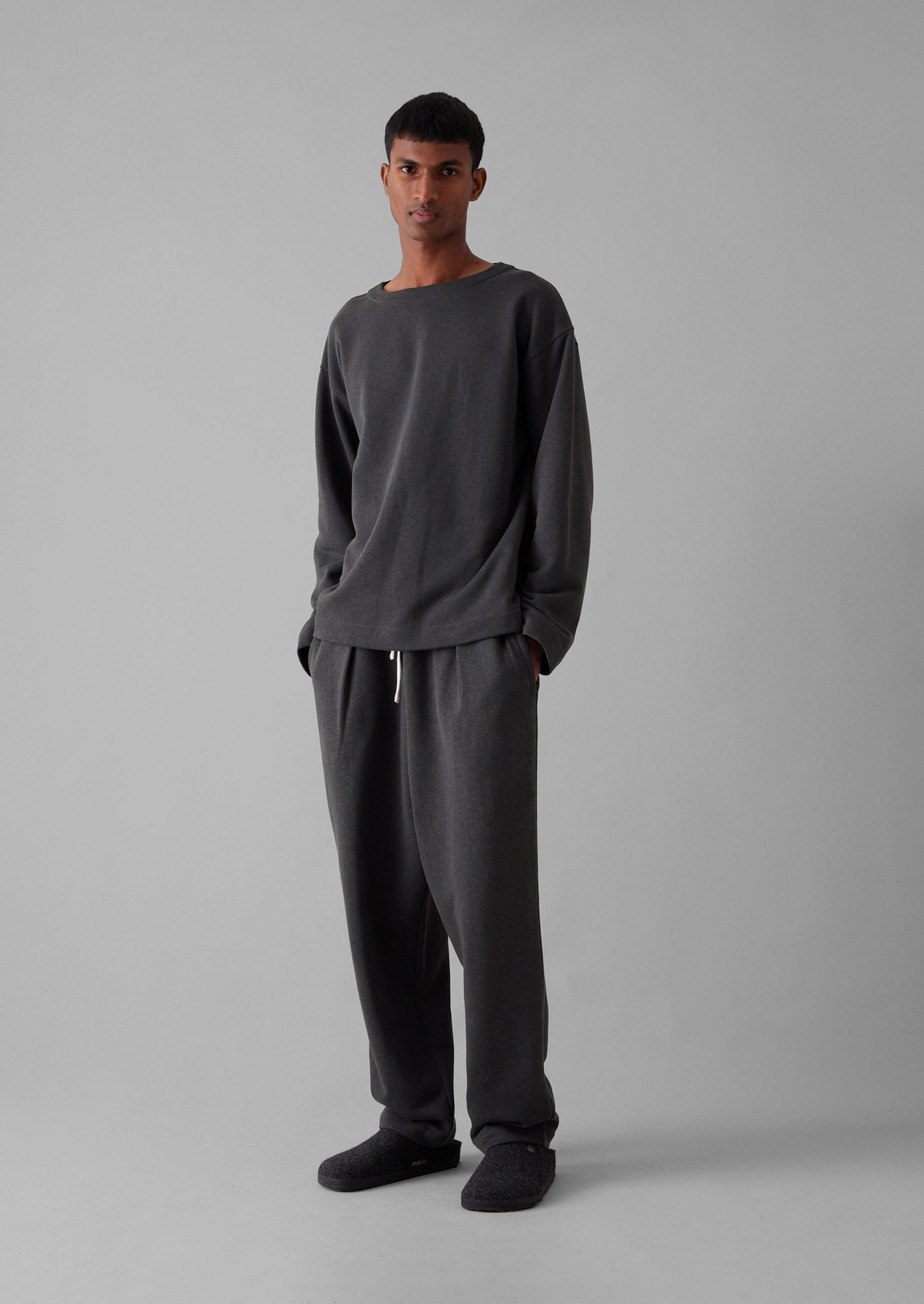 Brushed Cotton Hemp Wide Neck Sweater | Charcoal