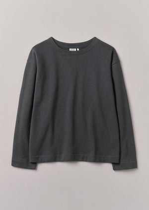 Brushed Cotton Hemp Wide Neck Sweater | Charcoal