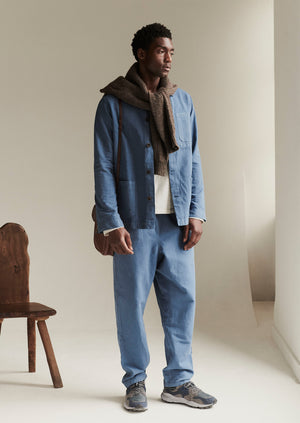 Alfie Garment Dyed Herringbone Trousers | Slate Blue