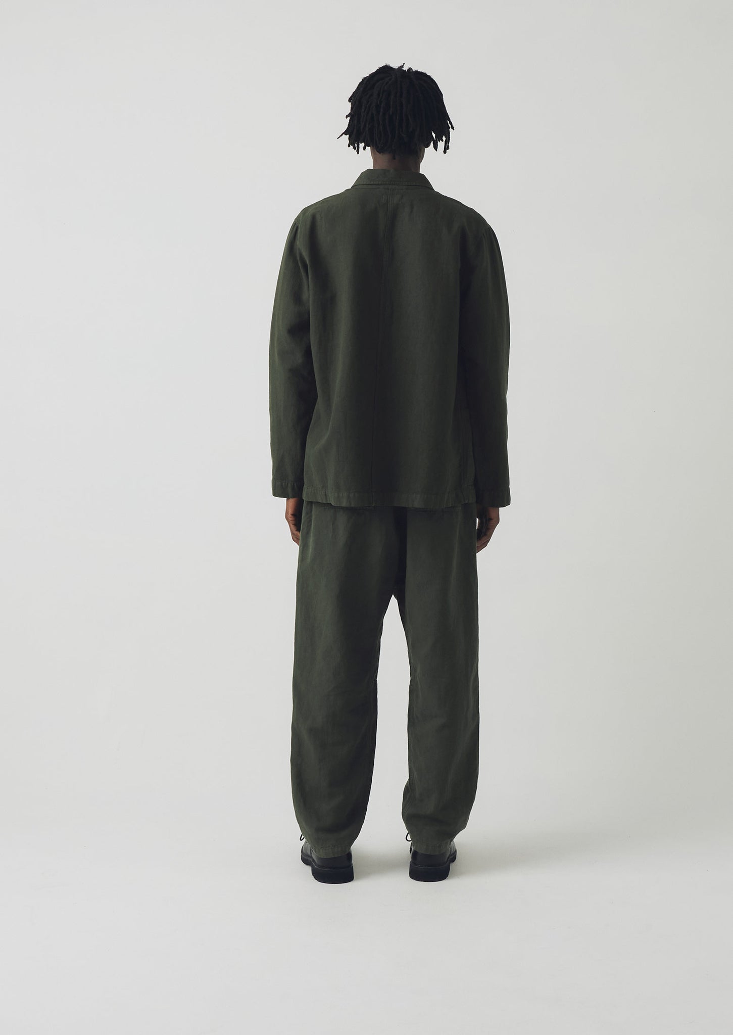 Alfie Garment Dyed Herringbone Trousers | Dark Moss