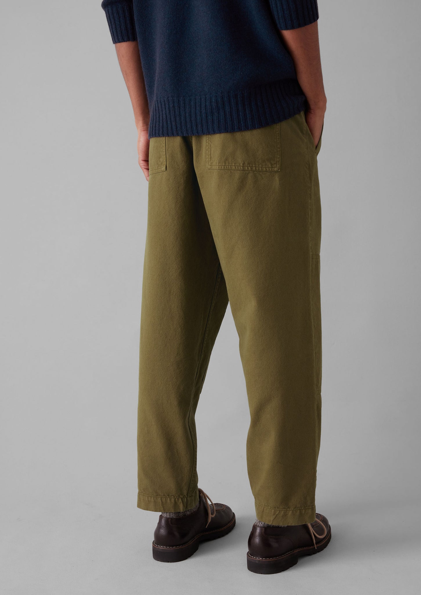 Cotton Canvas Tapered Trousers | Woodland Green