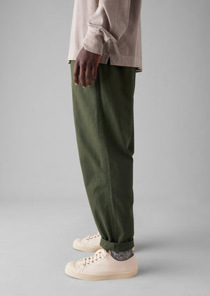 Canvas Cotton Drawstring Trousers | Olive