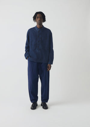 Grandad Collar Half Placket Denim Shirt | Indigo