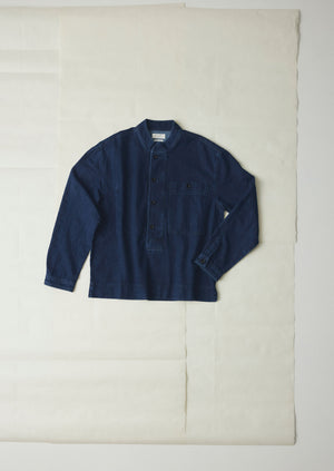 Grandad Collar Half Placket Denim Shirt | Indigo