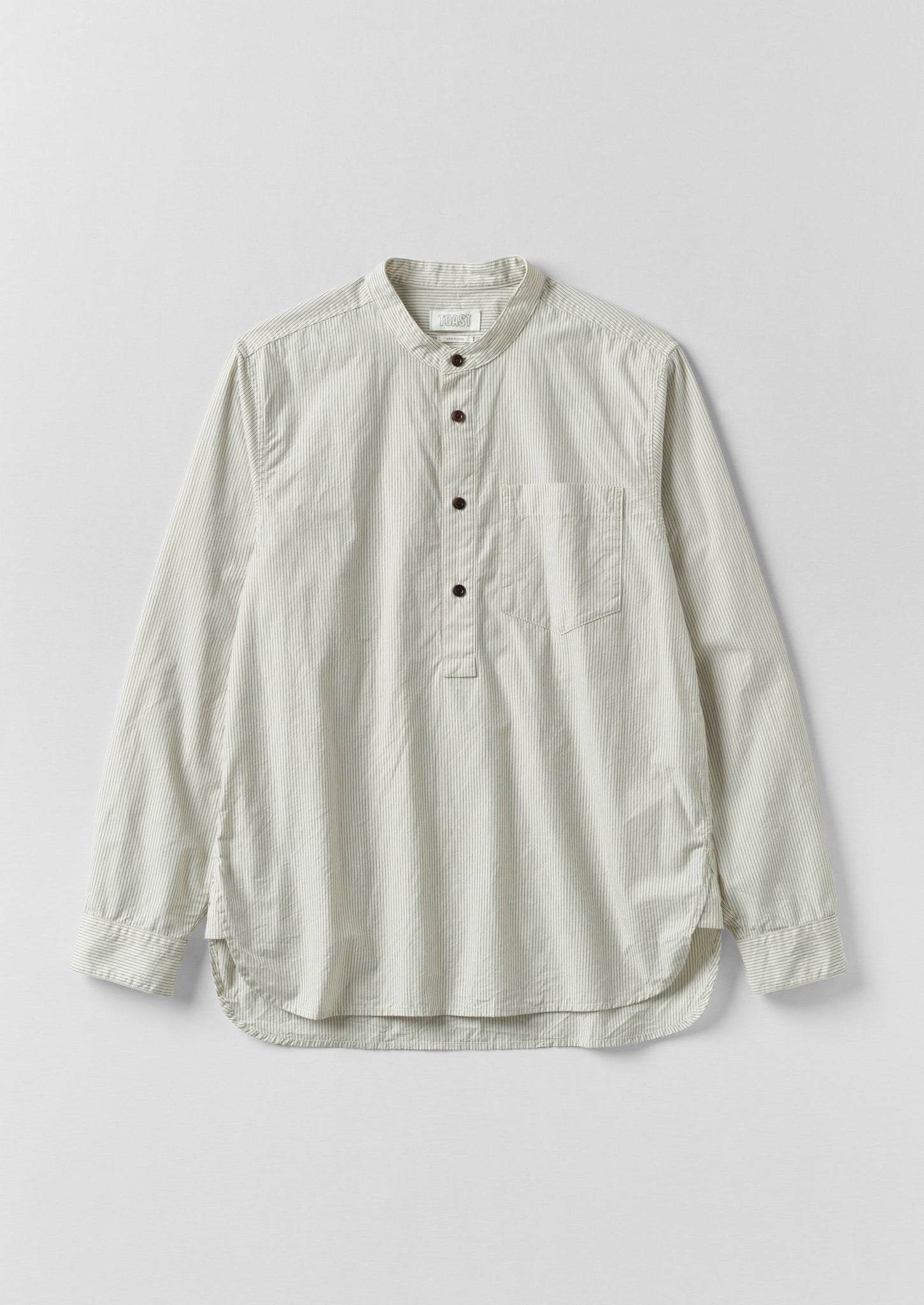 Grandad Collar Stripe Pullover Shirt | Sunwashed Blue