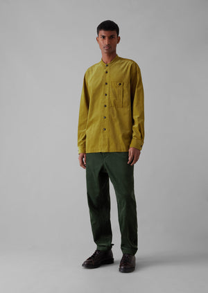 Dropped Shoulder Organic Cord Grandad Shirt | Golden Olive