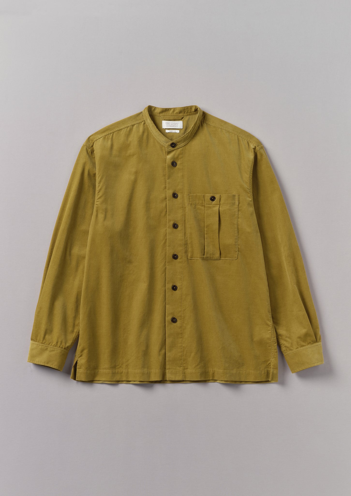 Dropped Shoulder Organic Cord Grandad Shirt | Golden Olive