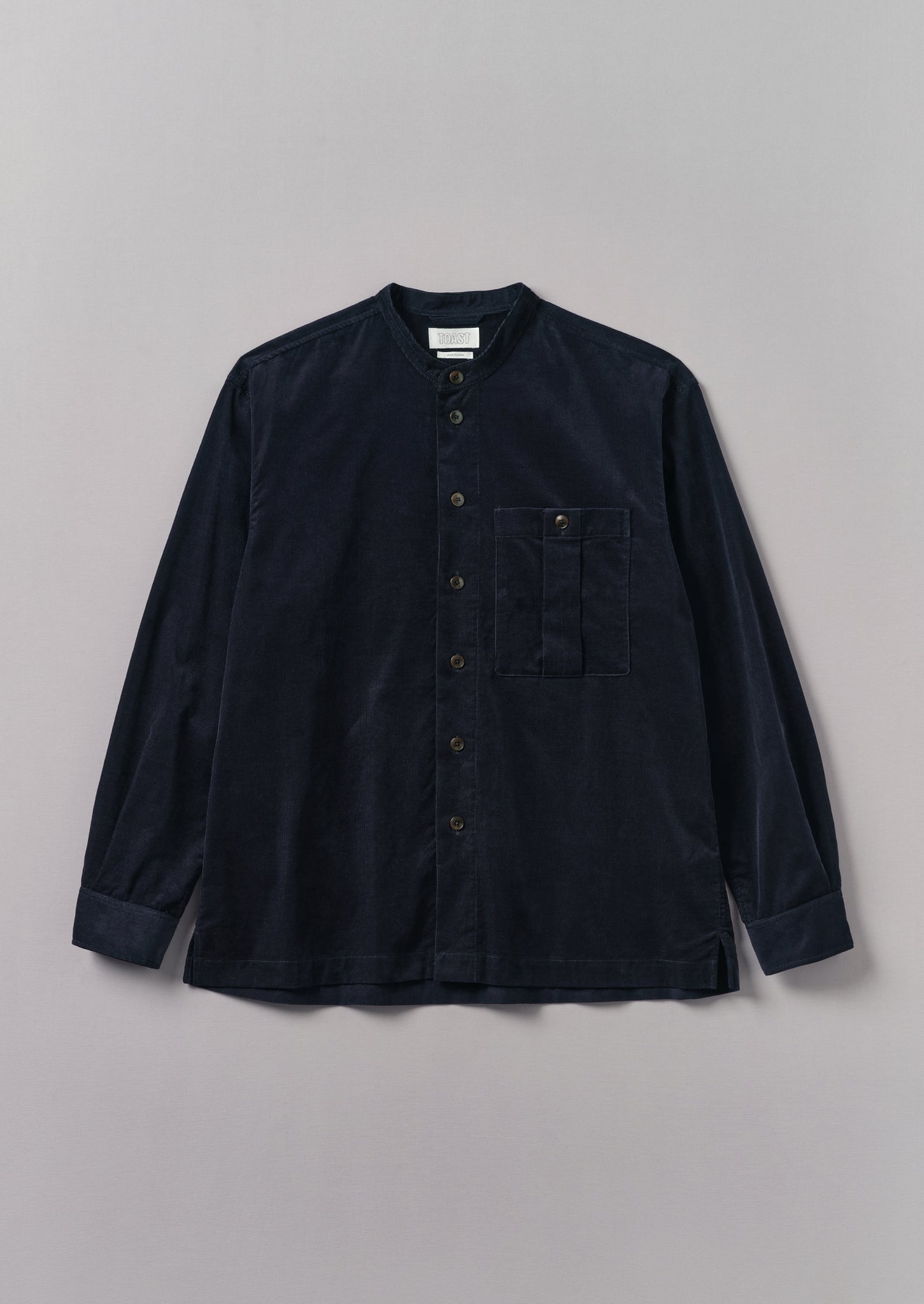 Dropped Shoulder Organic Cord Grandad Shirt | Navy