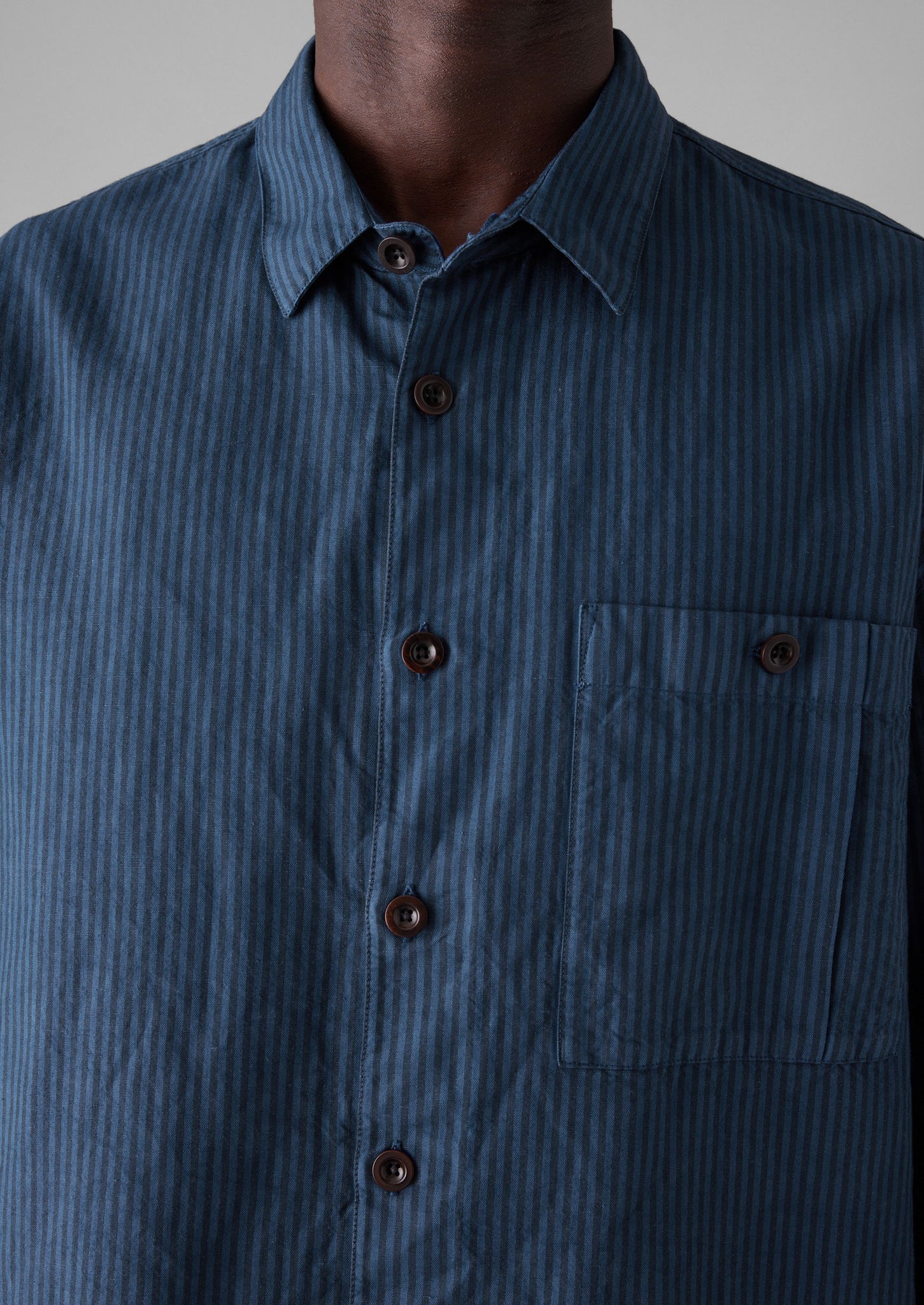 Garment Dyed Stripe Workwear Shirt | Engineer Blue