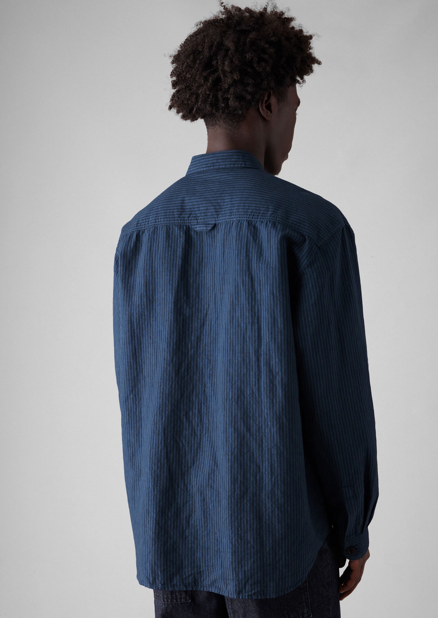 Garment Dyed Stripe Workwear Shirt | Engineer Blue