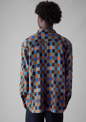 Cubic Check Cotton Shirt | Blue/Bordo