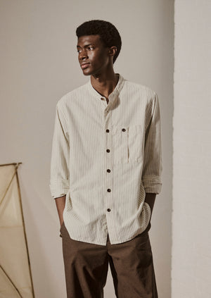 Drift Stripe Grandad Collar Shirt | Ecru/Charcoal