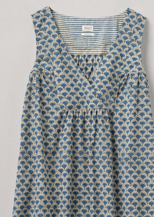 Hiko Block Print Cotton Nightdress | Blue | TOAST