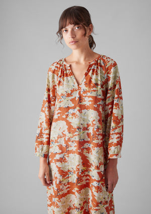 Abstract Blossom Print Cotton Nightdress | Burnt Ginger