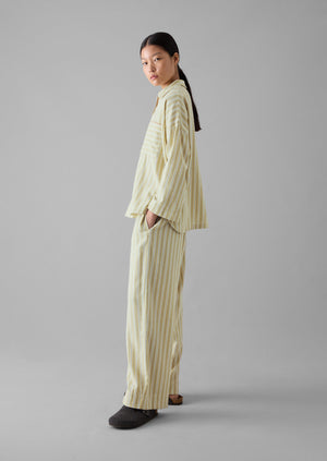 Nova Stripe Flannel Pyjamas | Ecru/Celery