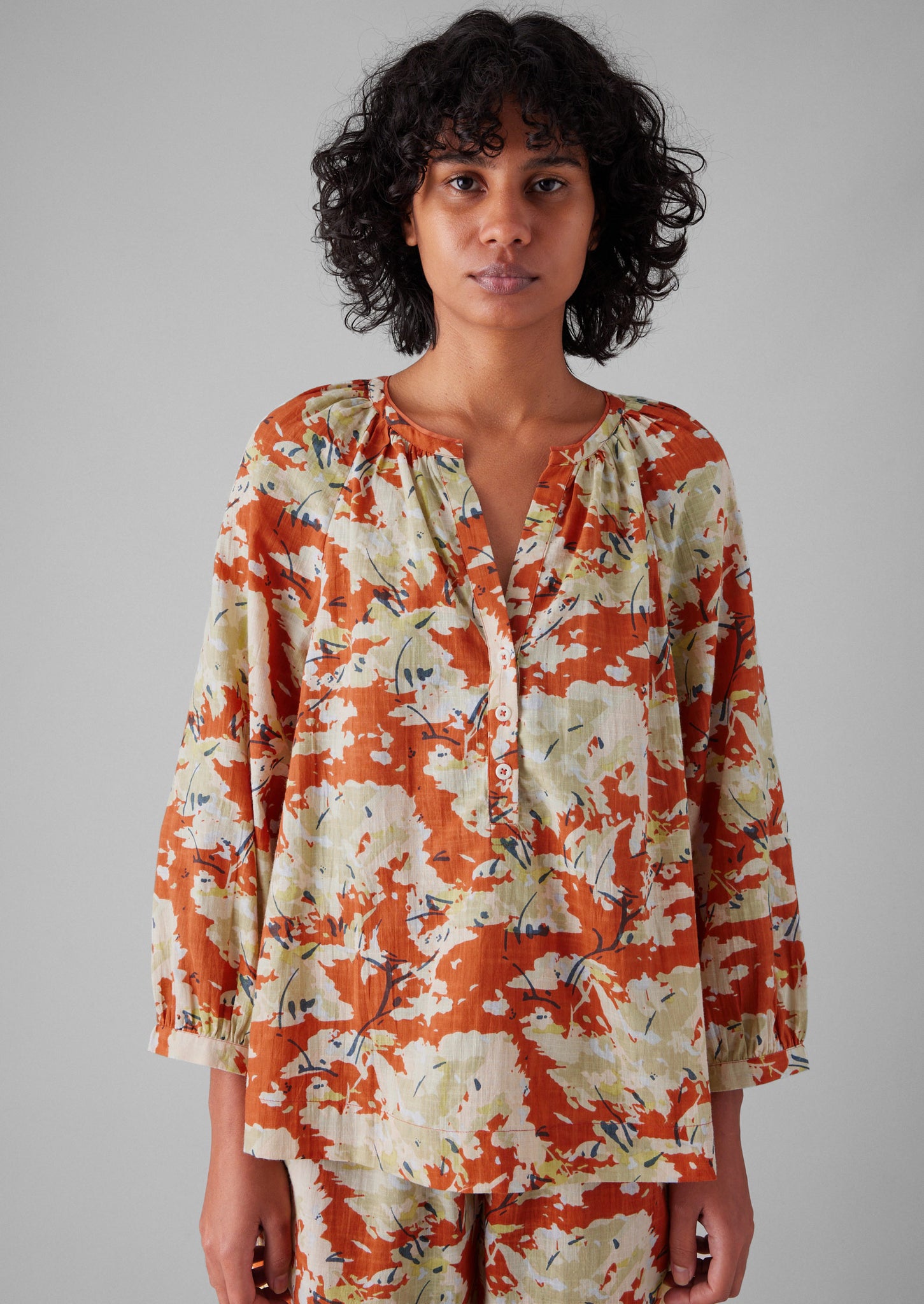 Abstract Blossom Print Cotton Pyjamas | Burnt Ginger