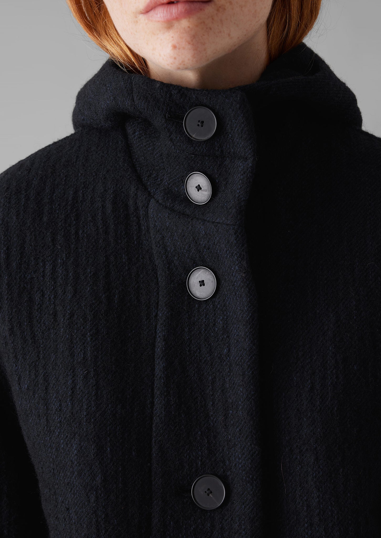 Navy Wool Hooded Coat | Dark Navy